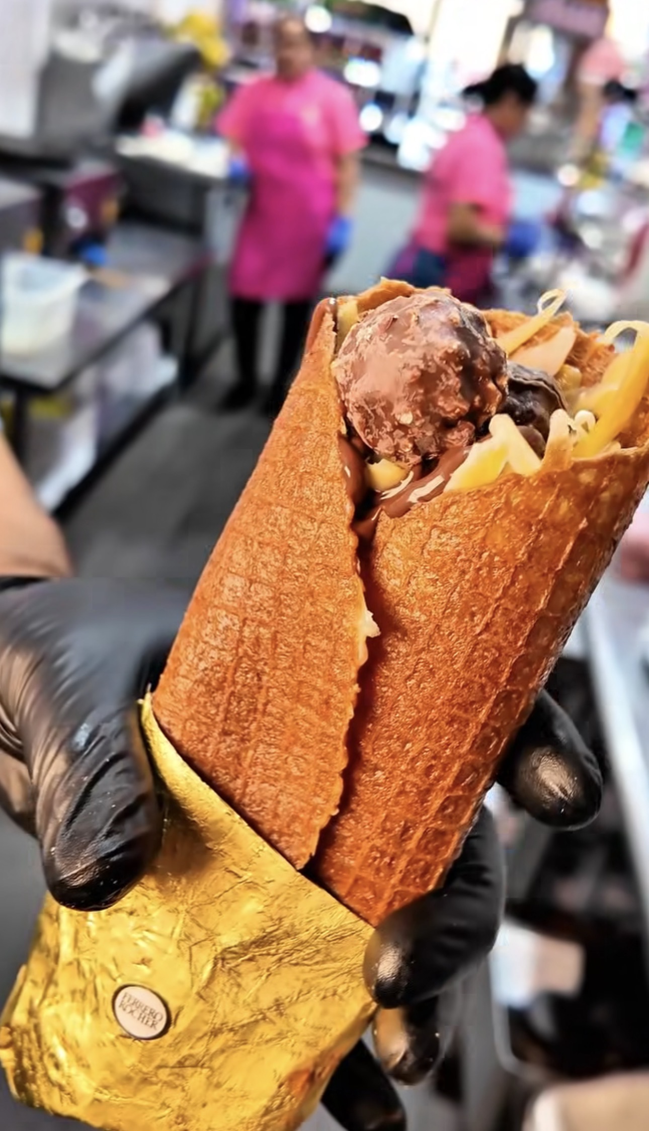 Marquesita with Ferrero Rocher and Nutella